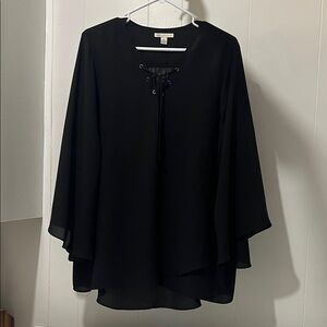 Chic Black Blouse with Lace-Up Detail